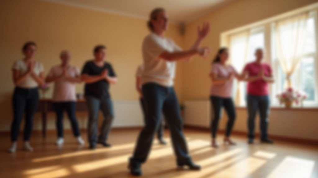 Dance instructor demonstrating salsa basic step with confident posture and arm positioning