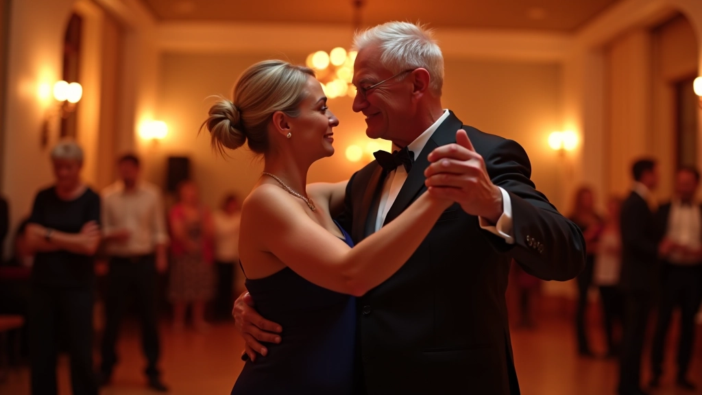 Couple performing bachata with graceful arm movements and close partnership in a dance venue